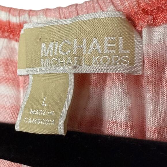 Michael Kors Pink & Coral striped v-neck tank with gold tone hardware large - Picture 2 of 6